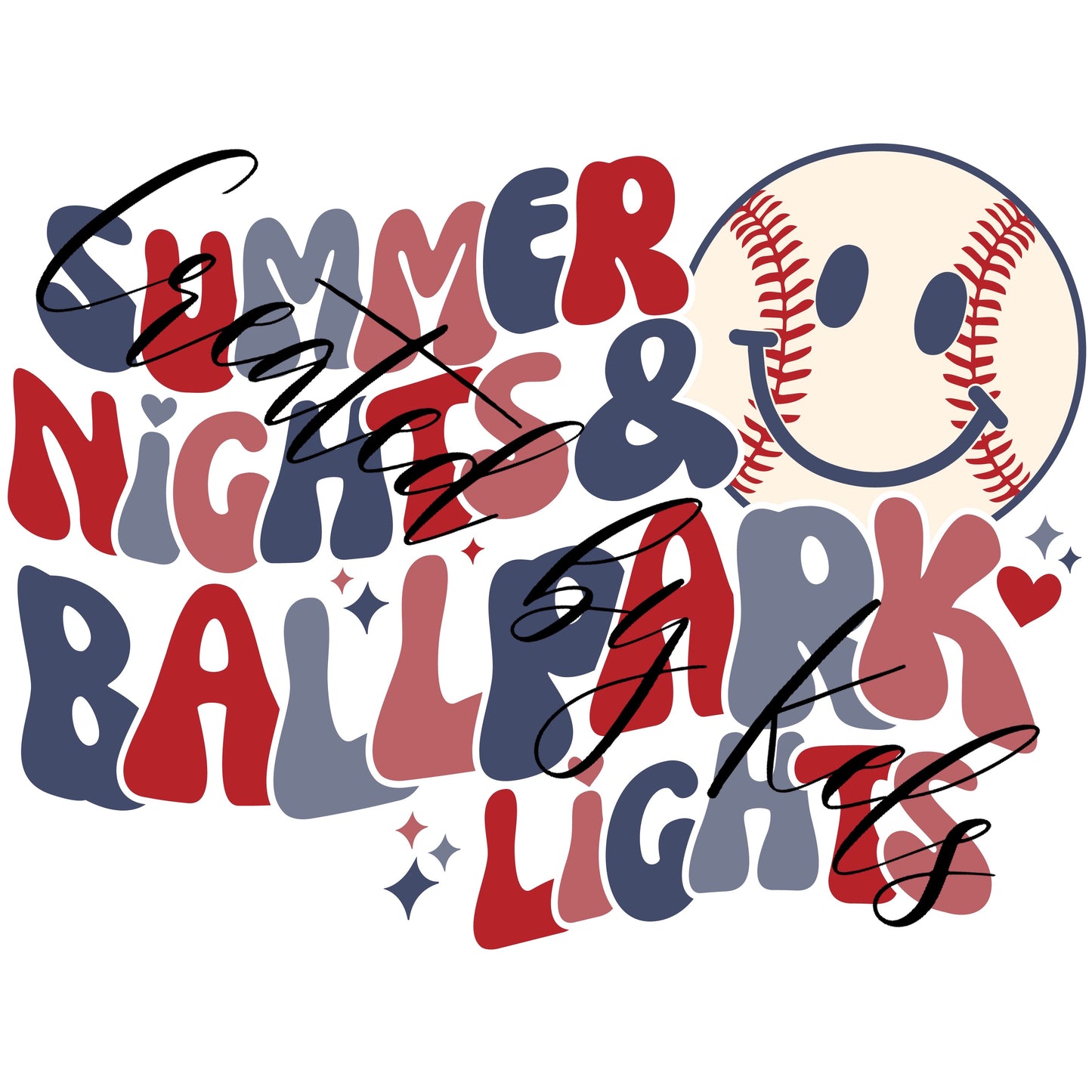 Summer nights and ballpark lights (can add the baseball as a front pocket design with the big design oversized on the back)